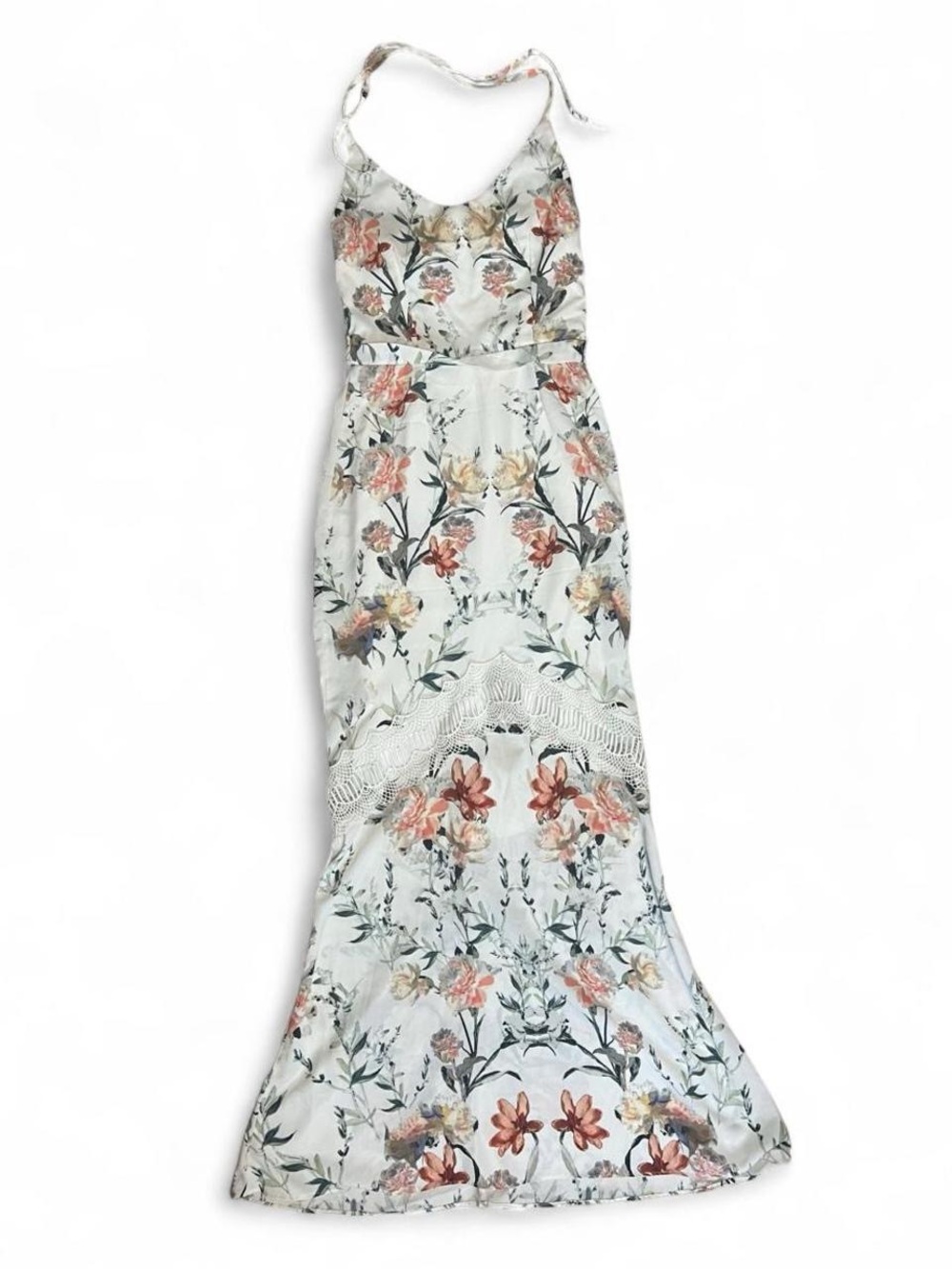 Floral Halter Maxi Dress in White and Peach
